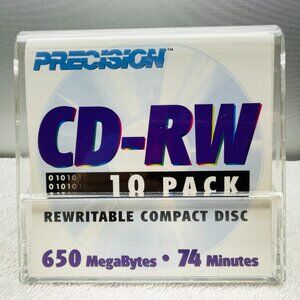 NWOT 10-Pack Precision Rewritable Compact Discs, CD-RWs, 650 MegaBytes, 74 Min.